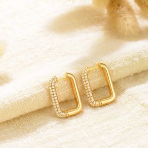 Gold rectangle rhinestone hoops